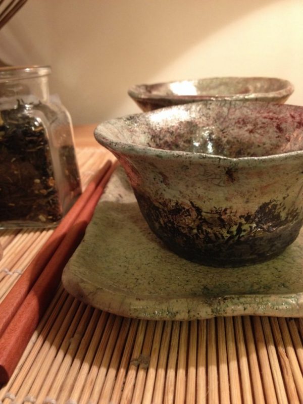 2 személyes tea szet, Zöld fahéj teával és tea tálcával